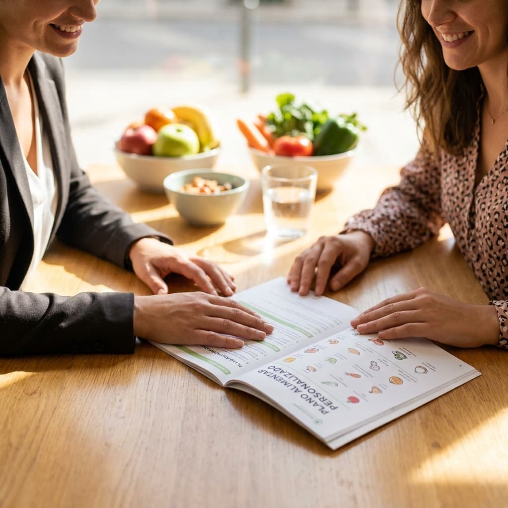 Plano alimentar personalizado sendo revisado em consulta